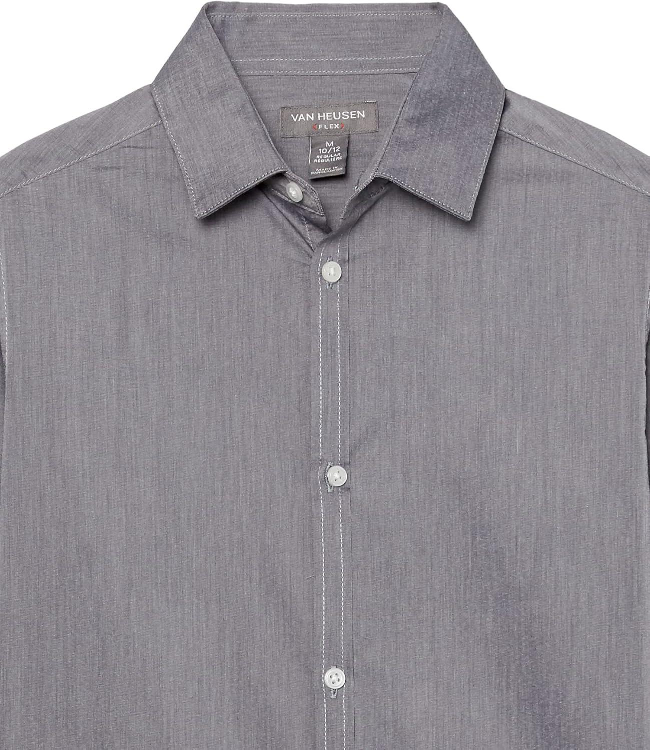 imageVan Heusen Boys Long Sleeve Collared Buttondown Dress Shirt and Tie SetWild Grey Plaid