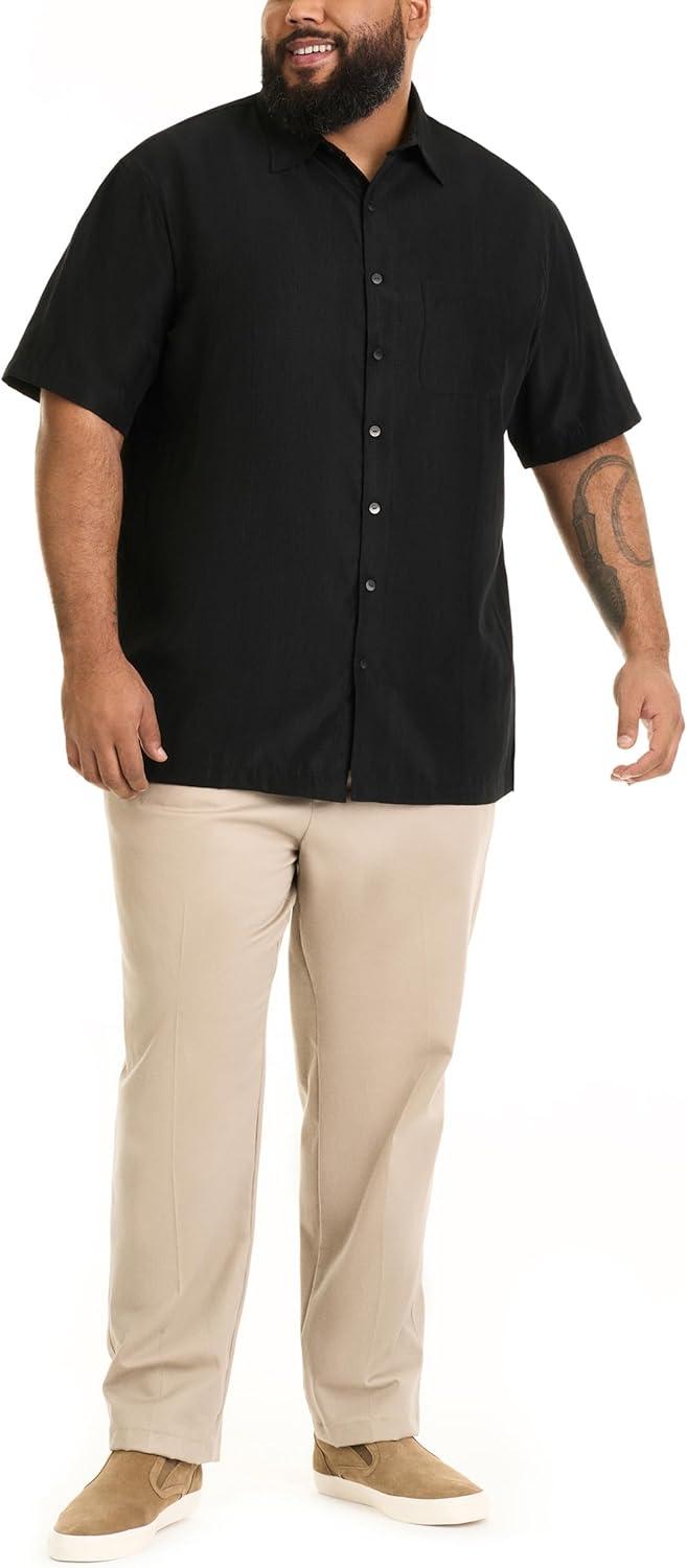 imageVan Heusen Mens Big and Tall Air Short Sleeve Button Down Poly Rayon Stripe ShirtBlack