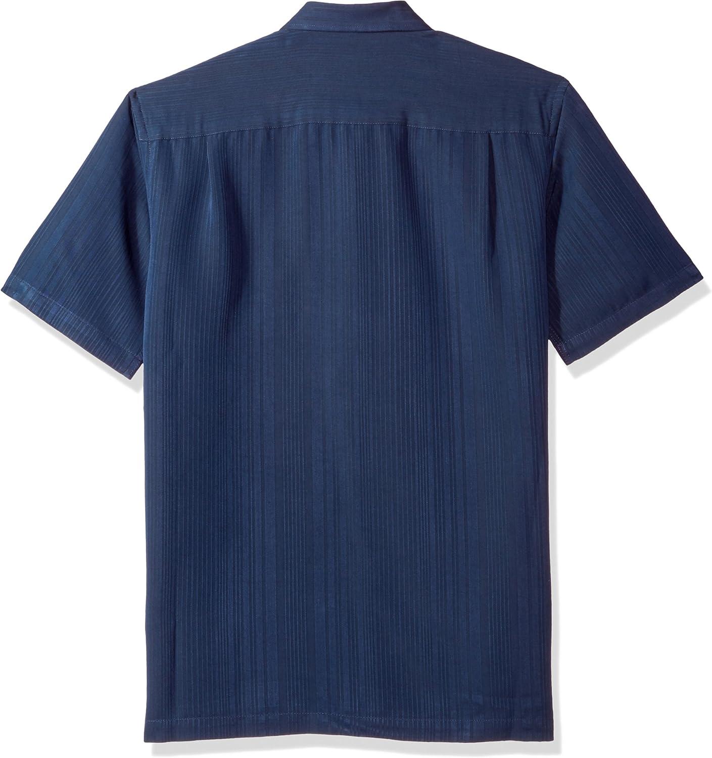 imageVan Heusen Mens Big and Tall Air Short Sleeve Button Down Poly Rayon Stripe ShirtDeep Blue Barge