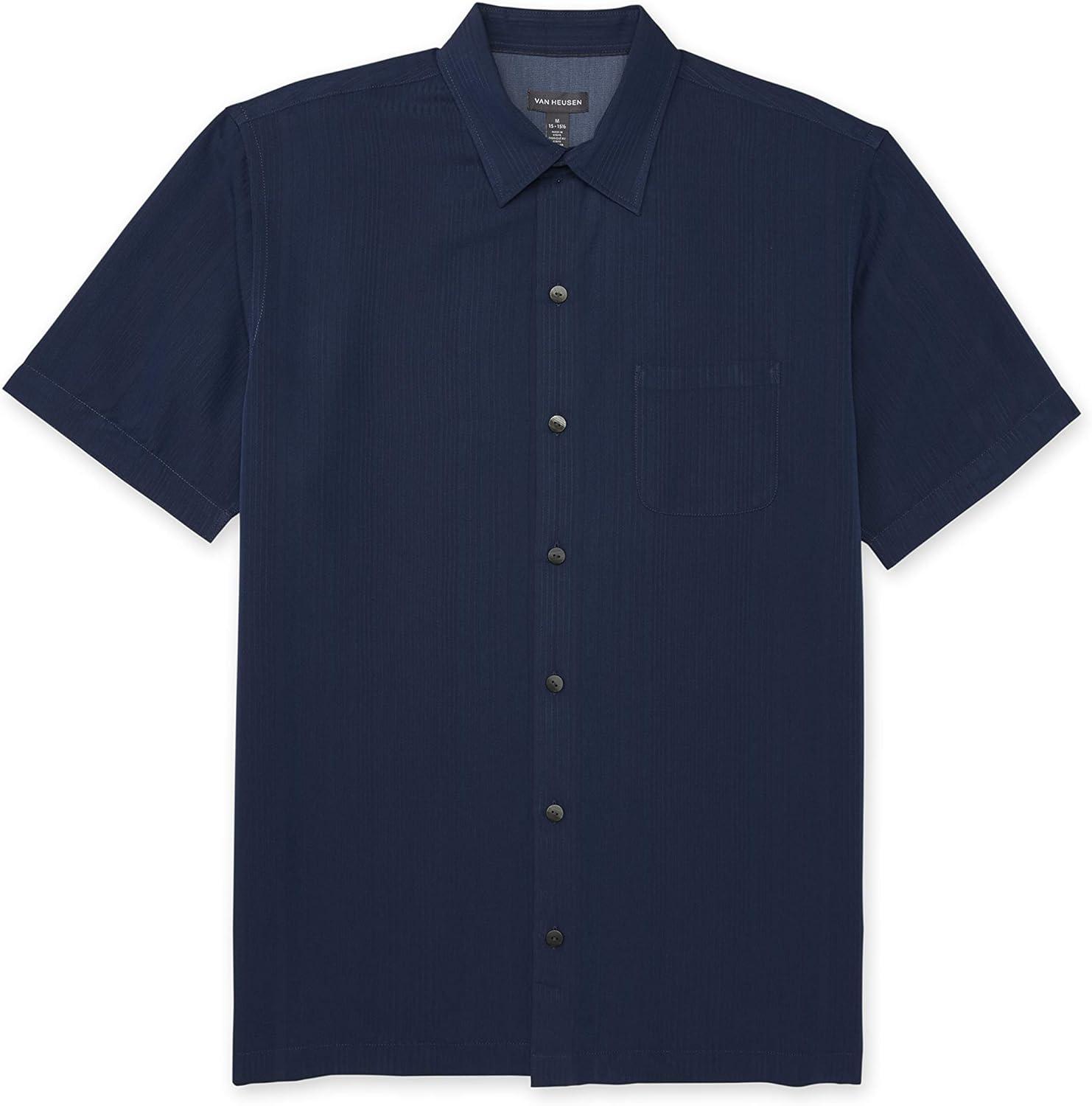 imageVan Heusen Mens Big and Tall Air Short Sleeve Button Down Poly Rayon Stripe ShirtDeep Blue Barge