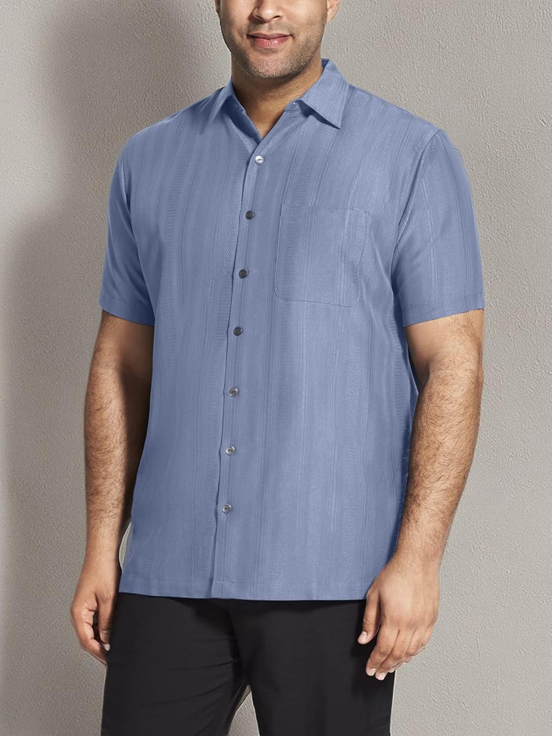 imageVan Heusen Mens Big and Tall Air Short Sleeve Button Down Poly Rayon Stripe ShirtForever Blue