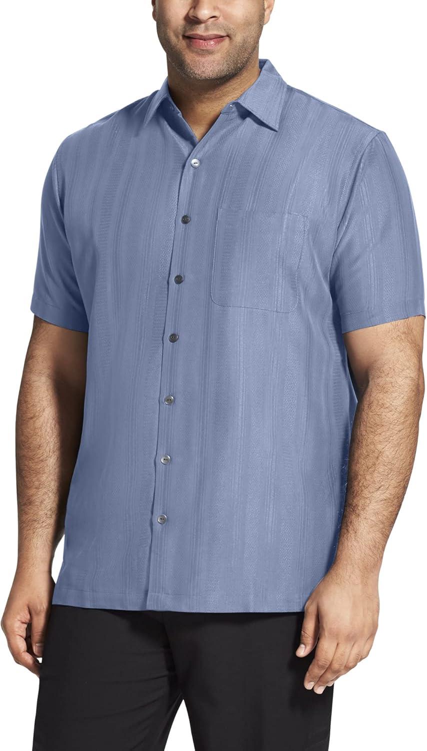 imageVan Heusen Mens Big and Tall Air Short Sleeve Button Down Poly Rayon Stripe ShirtForever Blue