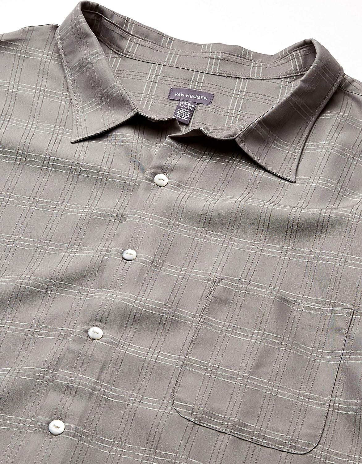 imageVan Heusen Mens Big and Tall Air Short Sleeve Button Down Poly Rayon Stripe ShirtGrey Nickel