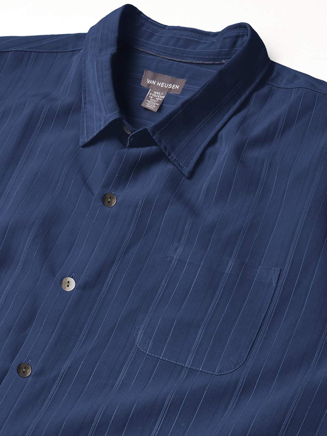 imageVan Heusen Mens Big and Tall Air Short Sleeve Button Down Poly Rayon Stripe ShirtTrue Navy