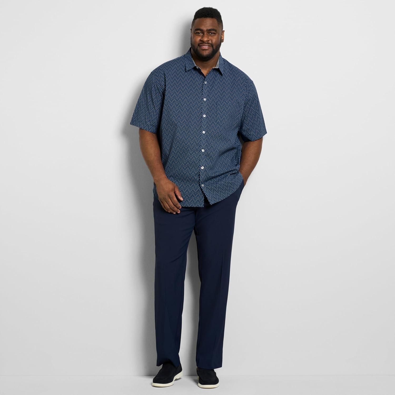imageVan Heusen Mens Big and Tall Wrinkle Free Short Sleeve Button Down ShirtNavy Black Iris