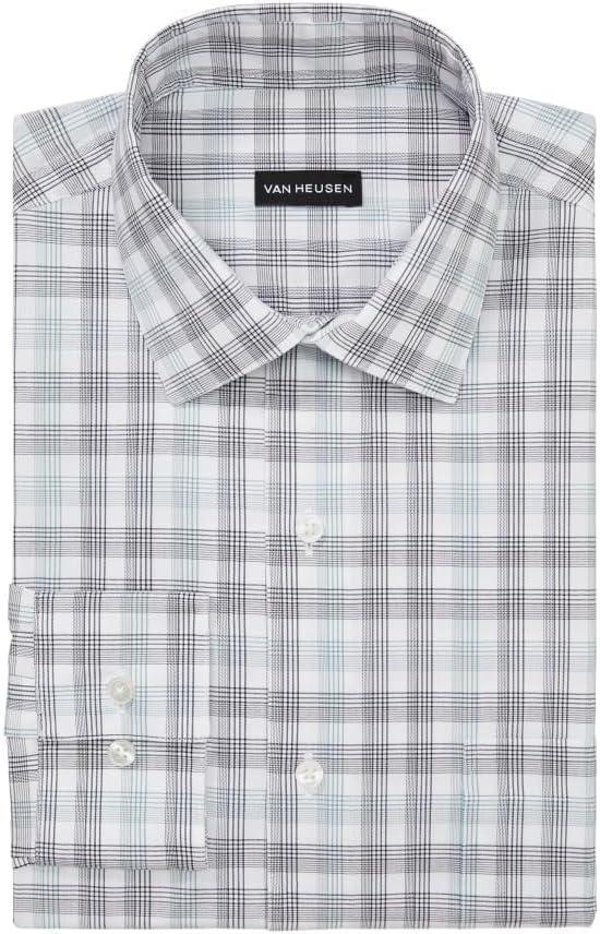 imageVan Heusen Mens Dress Shirt Regular Fit Ultra Wrinkle Free Flex Collar Stretch CheckArctic Blue