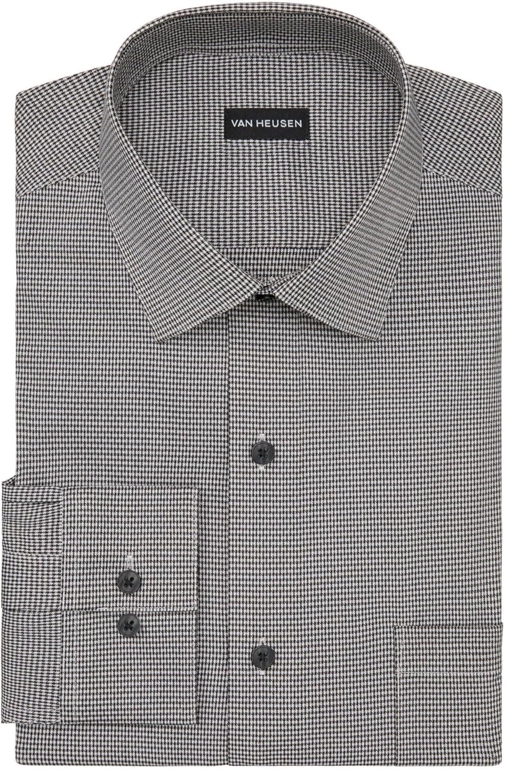 imageVan Heusen Mens Dress Shirt Regular Fit Ultra Wrinkle Free Flex Collar Stretch CheckBlack
