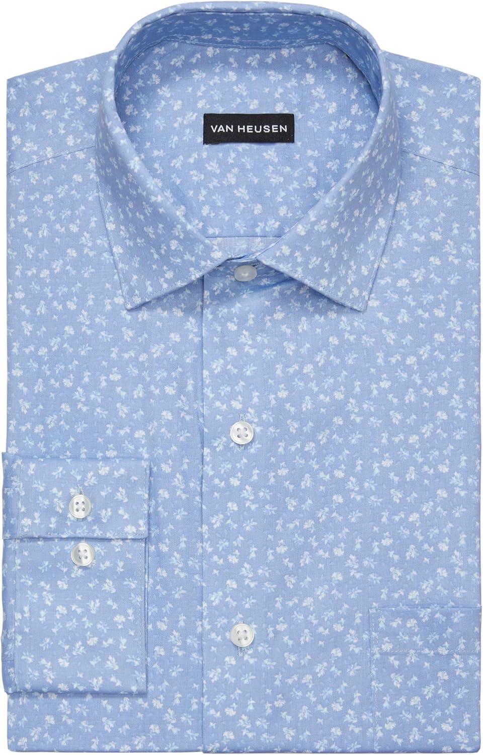 imageVan Heusen Mens Dress Shirt Regular Fit Ultra Wrinkle Free Flex Collar Stretch CheckBlue Denim