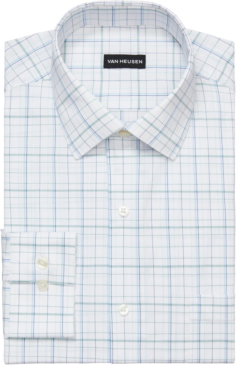 imageVan Heusen Mens Dress Shirt Regular Fit Ultra Wrinkle Free Flex Collar Stretch CheckBlue Palm