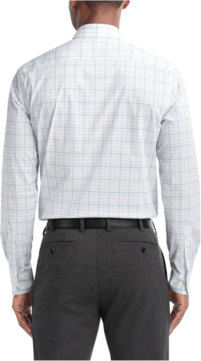 imageVan Heusen Mens Dress Shirt Regular Fit Ultra Wrinkle Free Flex Collar Stretch CheckBlue Palm