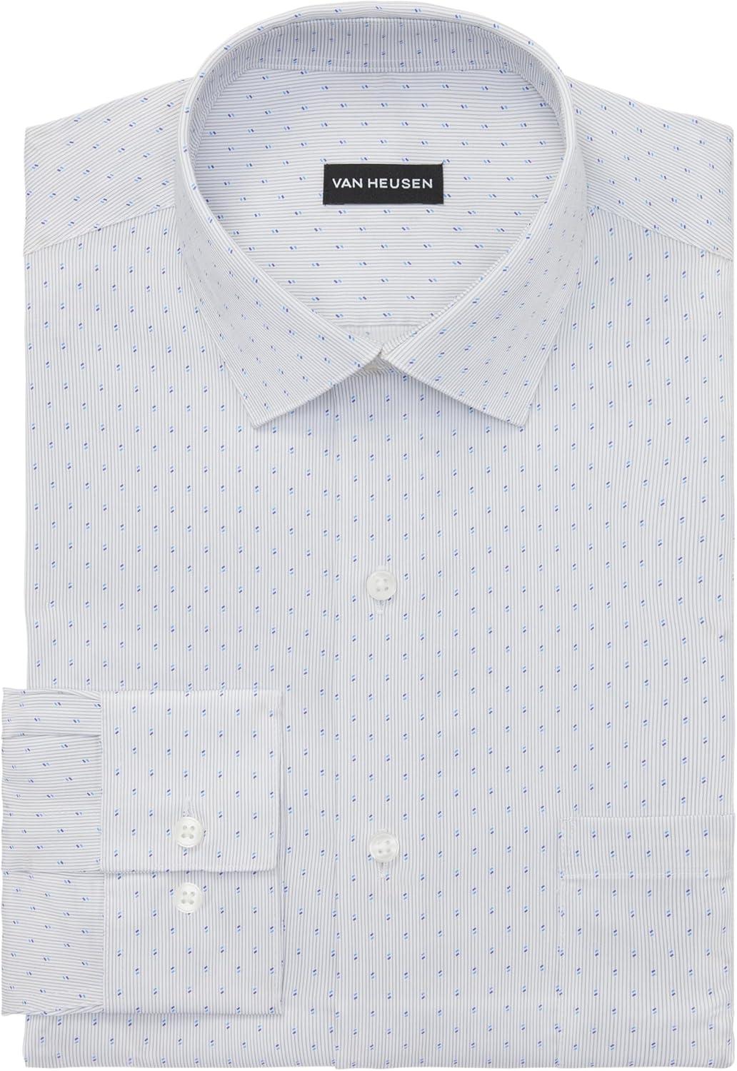 imageVan Heusen Mens Dress Shirt Regular Fit Ultra Wrinkle Free Flex Collar Stretch CheckBlue Rain Print
