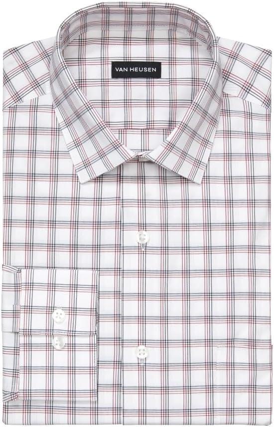 imageVan Heusen Mens Dress Shirt Regular Fit Ultra Wrinkle Free Flex Collar Stretch CheckFire Multi