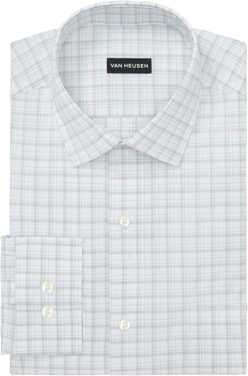 imageVan Heusen Mens Dress Shirt Regular Fit Ultra Wrinkle Free Flex Collar Stretch CheckGrey Sage Check
