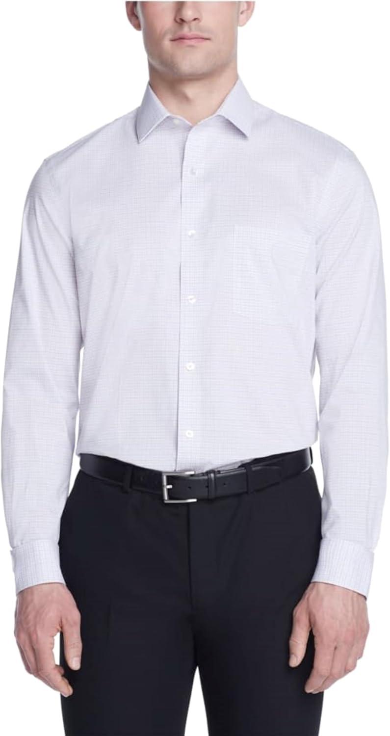 imageVan Heusen Mens Dress Shirt Regular Fit Ultra Wrinkle Free Flex Collar Stretch CheckLilac