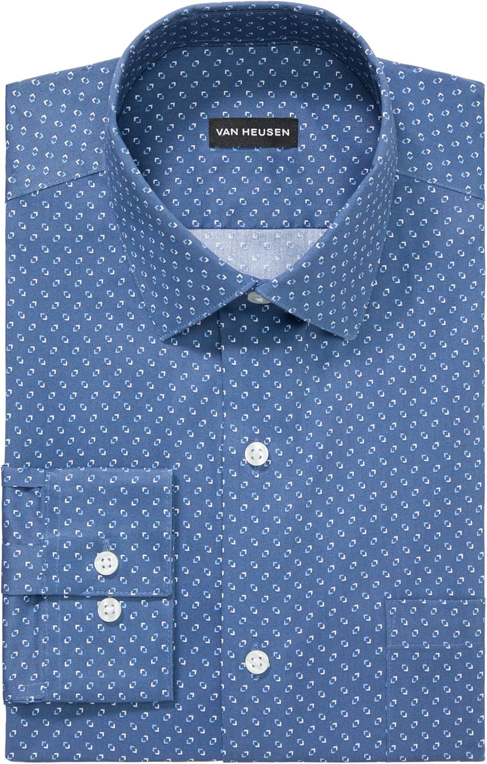 imageVan Heusen Mens Dress Shirt Regular Fit Ultra Wrinkle Free Flex Collar Stretch CheckMarine Blue