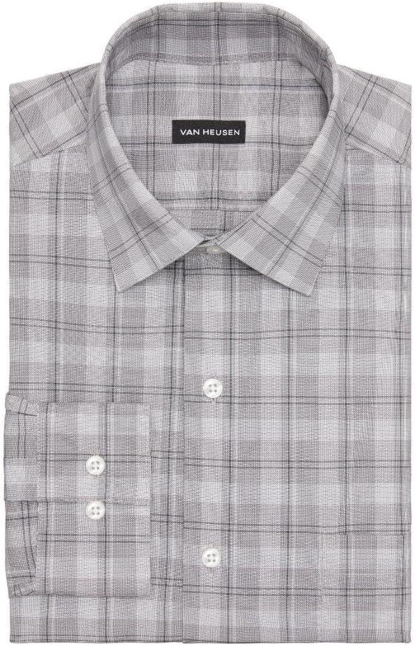 imageVan Heusen Mens Dress Shirt Regular Fit Ultra Wrinkle Free Flex Collar Stretch CheckMud Green