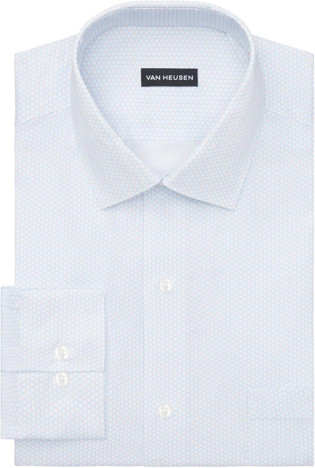imageVan Heusen Mens Dress Shirt Regular Fit Ultra Wrinkle Free Flex Collar Stretch CheckSky Coral Print