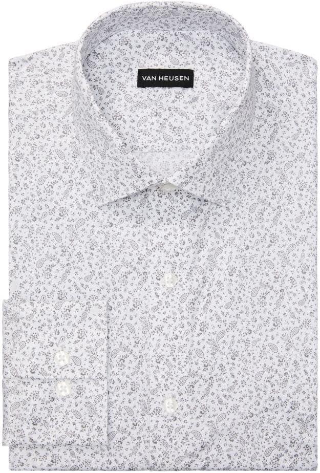 imageVan Heusen Mens Dress Shirt Regular Fit Ultra Wrinkle Free Flex Collar Stretch CheckWhite With Grey Print