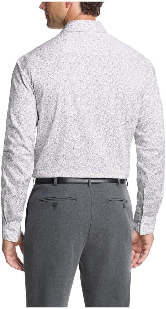 imageVan Heusen Mens Dress Shirt Regular Fit Ultra Wrinkle Free Flex Collar Stretch CheckWhite With Grey Print