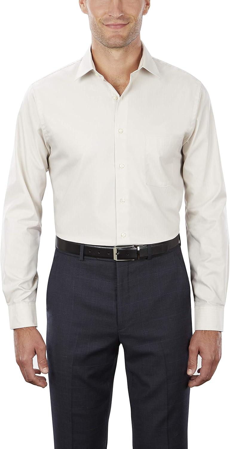 imageVan Heusen Mens Herringbone Regular Fit Solid Spread Collar Dress ShirtKhaki