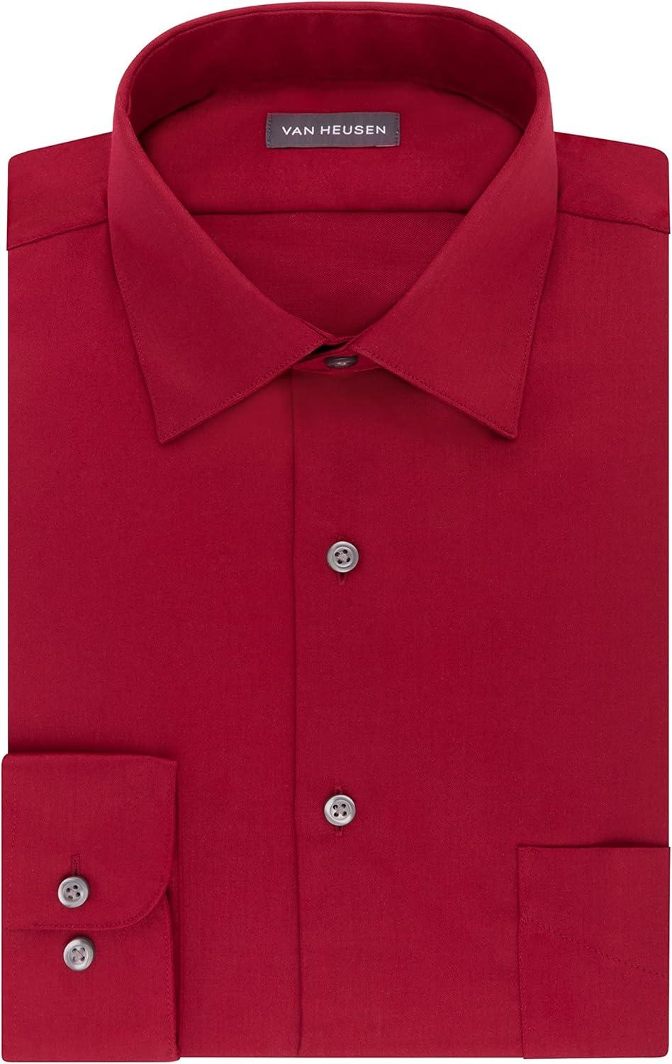 imageVan Heusen Mens Herringbone Regular Fit Solid Spread Collar Dress ShirtRed
