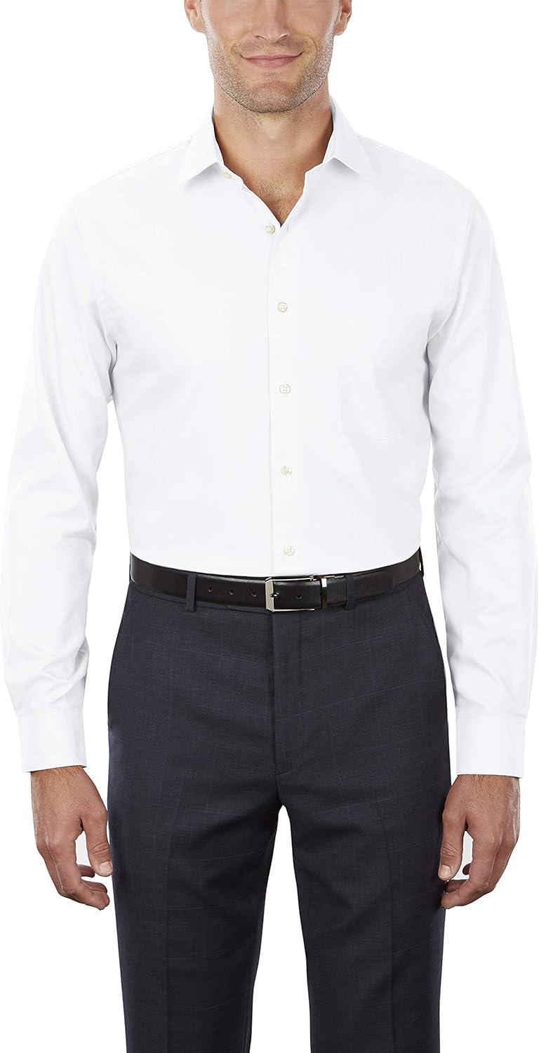 imageVan Heusen Mens Herringbone Regular Fit Solid Spread Collar Dress ShirtWhite