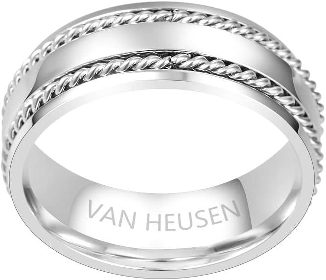 imageVan Heusen Mens Stainless Steel Polished Twist Inlay Wedding Band RingSilver