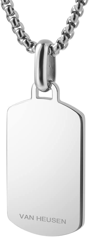 imageVan Heusen Mens Stainless Steel Striped Dog Tag Pendant with 24 Box Chain NecklaceBlack