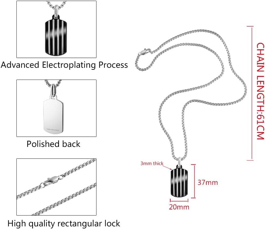 imageVan Heusen Mens Stainless Steel Striped Dog Tag Pendant with 24 Box Chain NecklaceBlack