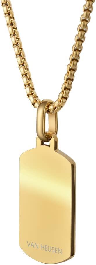 imageVan Heusen Mens Stainless Steel Striped Dog Tag Pendant with 24 Box Chain NecklaceGold