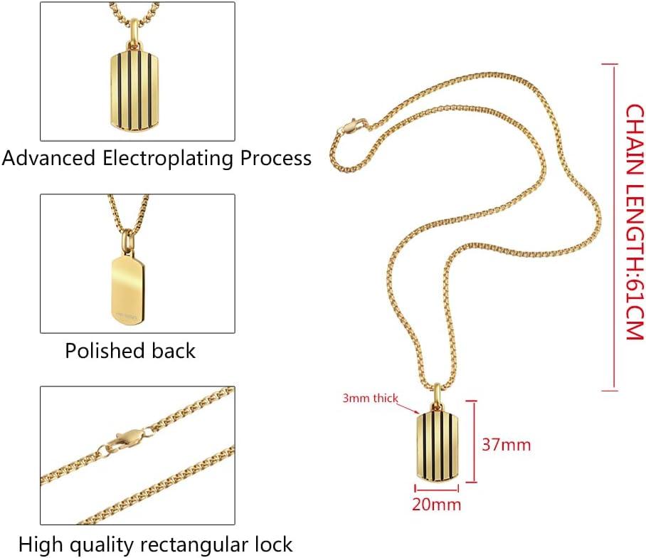 imageVan Heusen Mens Stainless Steel Striped Dog Tag Pendant with 24 Box Chain NecklaceGold