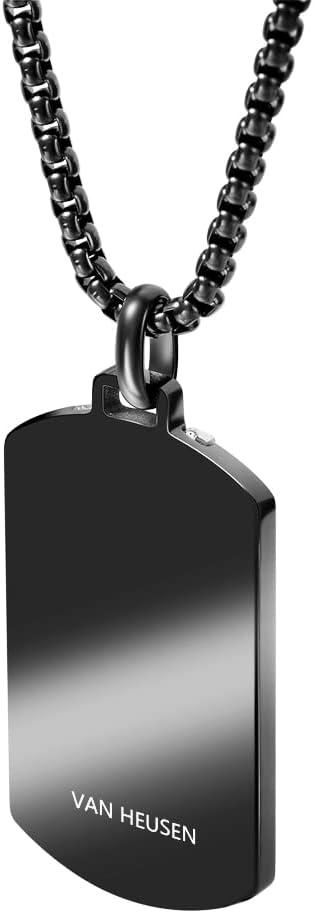 imageVan Heusen Mens Stainless Steel Two Striped Dog Tag Pendant with 24 Box Chain NecklaceBlack