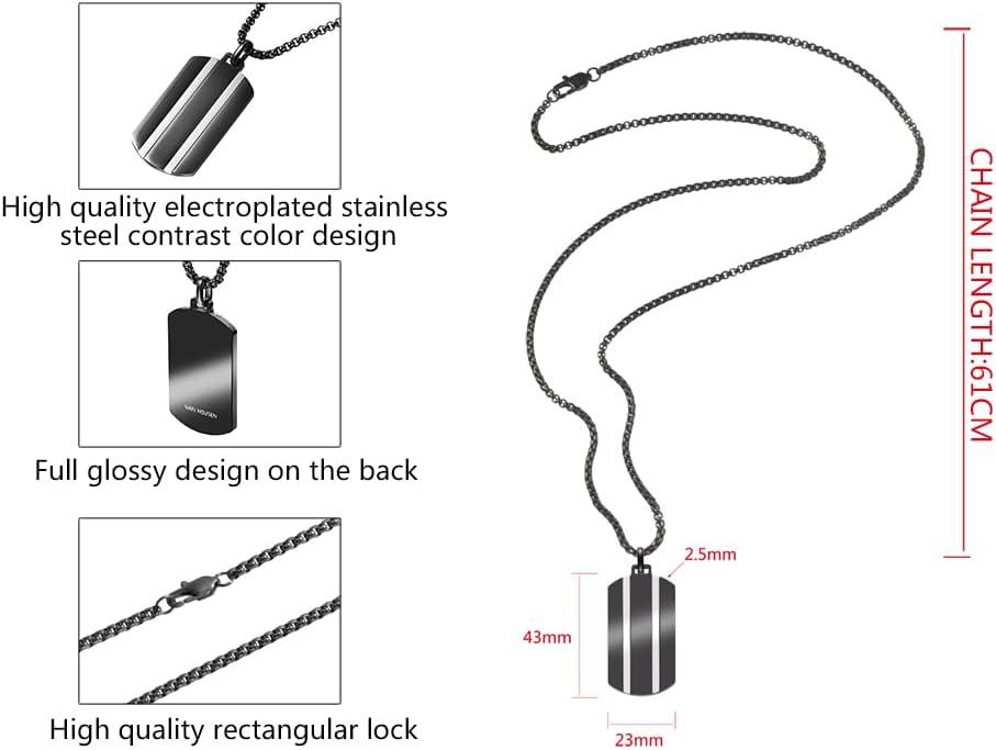 imageVan Heusen Mens Stainless Steel Two Striped Dog Tag Pendant with 24 Box Chain NecklaceBlack