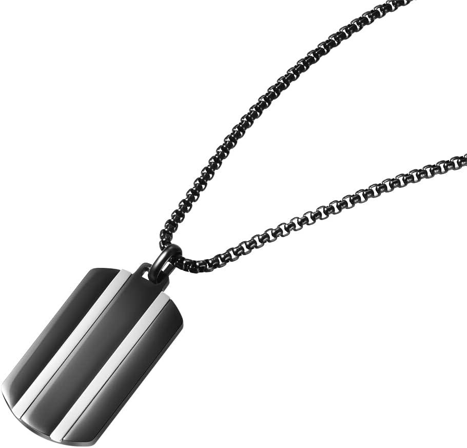 imageVan Heusen Mens Stainless Steel Two Striped Dog Tag Pendant with 24 Box Chain NecklaceBlack
