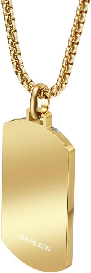 imageVan Heusen Mens Stainless Steel Two Striped Dog Tag Pendant with 24 Box Chain NecklaceGold