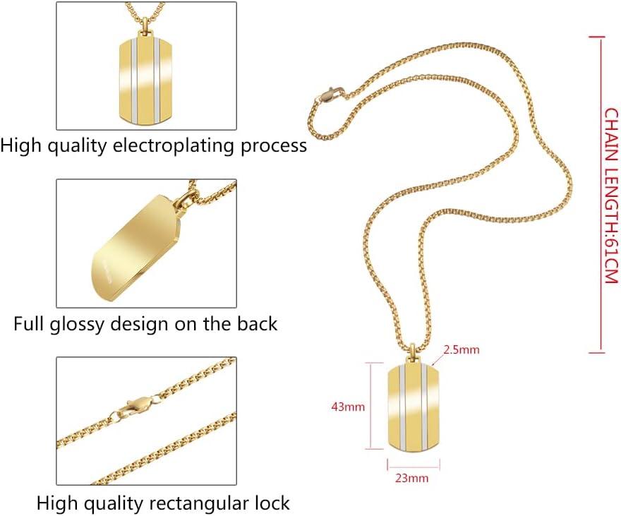 imageVan Heusen Mens Stainless Steel Two Striped Dog Tag Pendant with 24 Box Chain NecklaceGold
