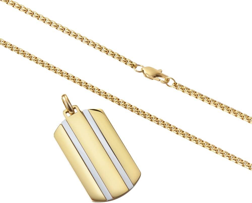 imageVan Heusen Mens Stainless Steel Two Striped Dog Tag Pendant with 24 Box Chain NecklaceGold