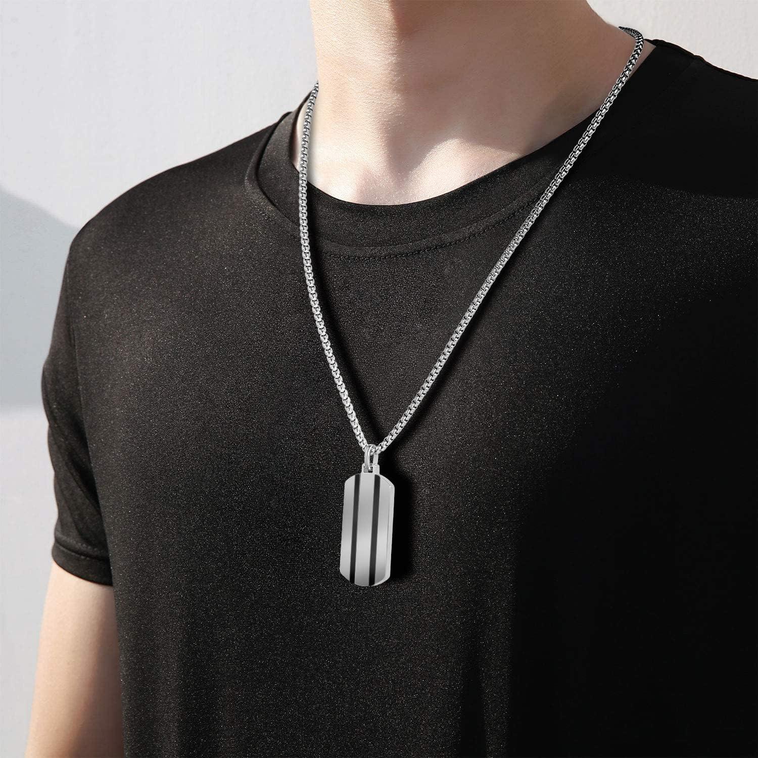 imageVan Heusen Mens Stainless Steel Two Striped Dog Tag Pendant with 24 Box Chain NecklaceSilver