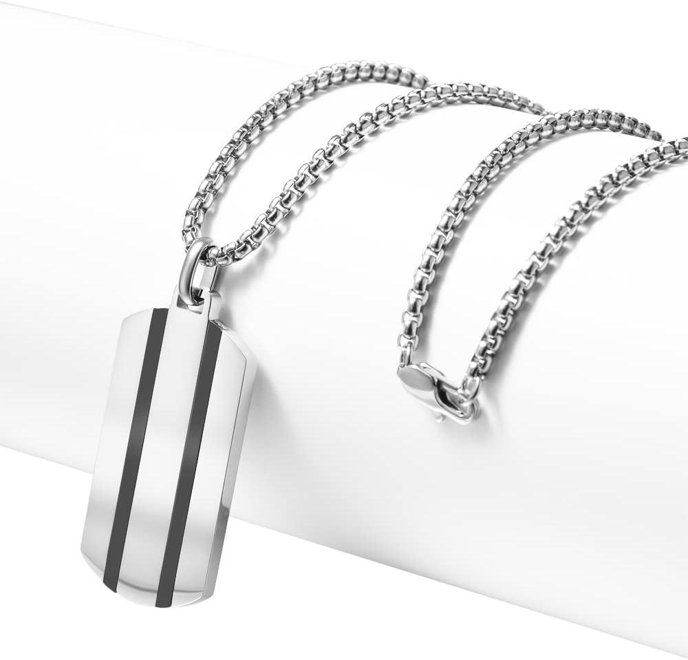 imageVan Heusen Mens Stainless Steel Two Striped Dog Tag Pendant with 24 Box Chain NecklaceSilver