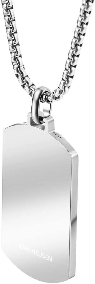 imageVan Heusen Mens Stainless Steel Two Striped Dog Tag Pendant with 24 Box Chain NecklaceSilver