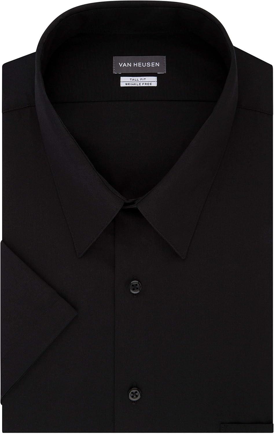 imageVan Heusen Mens TALL FIT Short Sleeve Dress Shirts Poplin Solid Big and TallBlack