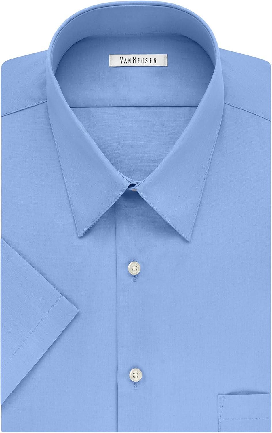 imageVan Heusen Mens TALL FIT Short Sleeve Dress Shirts Poplin Solid Big and TallCameo Blue
