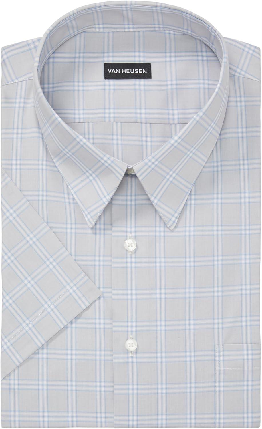 imageVan Heusen Mens TALL FIT Short Sleeve Dress Shirts Poplin Solid Big and TallGrey Sky Multi