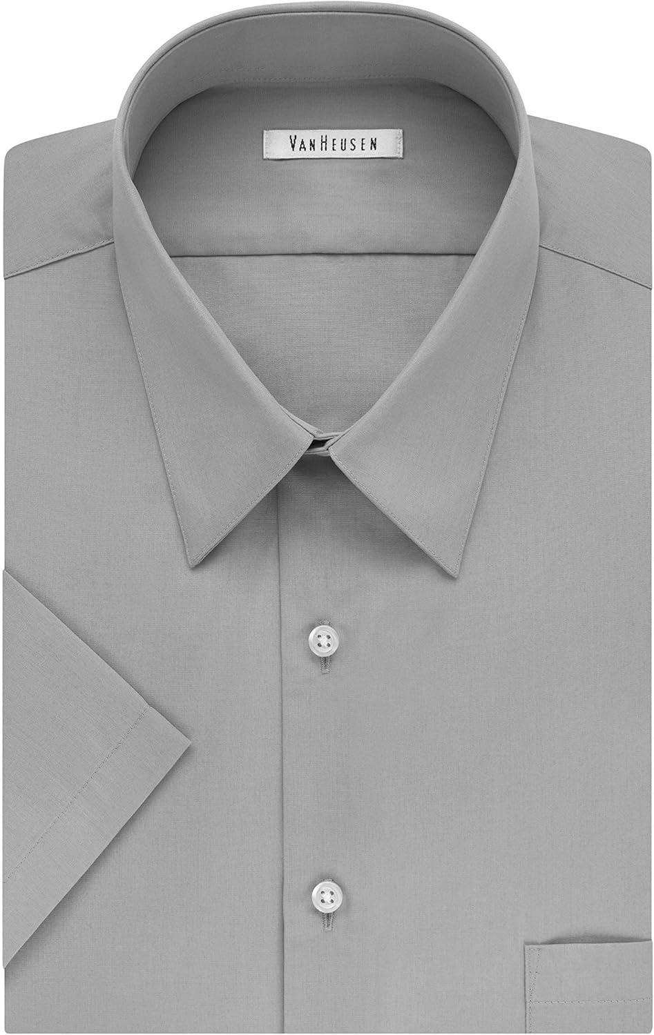 imageVan Heusen Mens TALL FIT Short Sleeve Dress Shirts Poplin Solid Big and TallGrey Stone