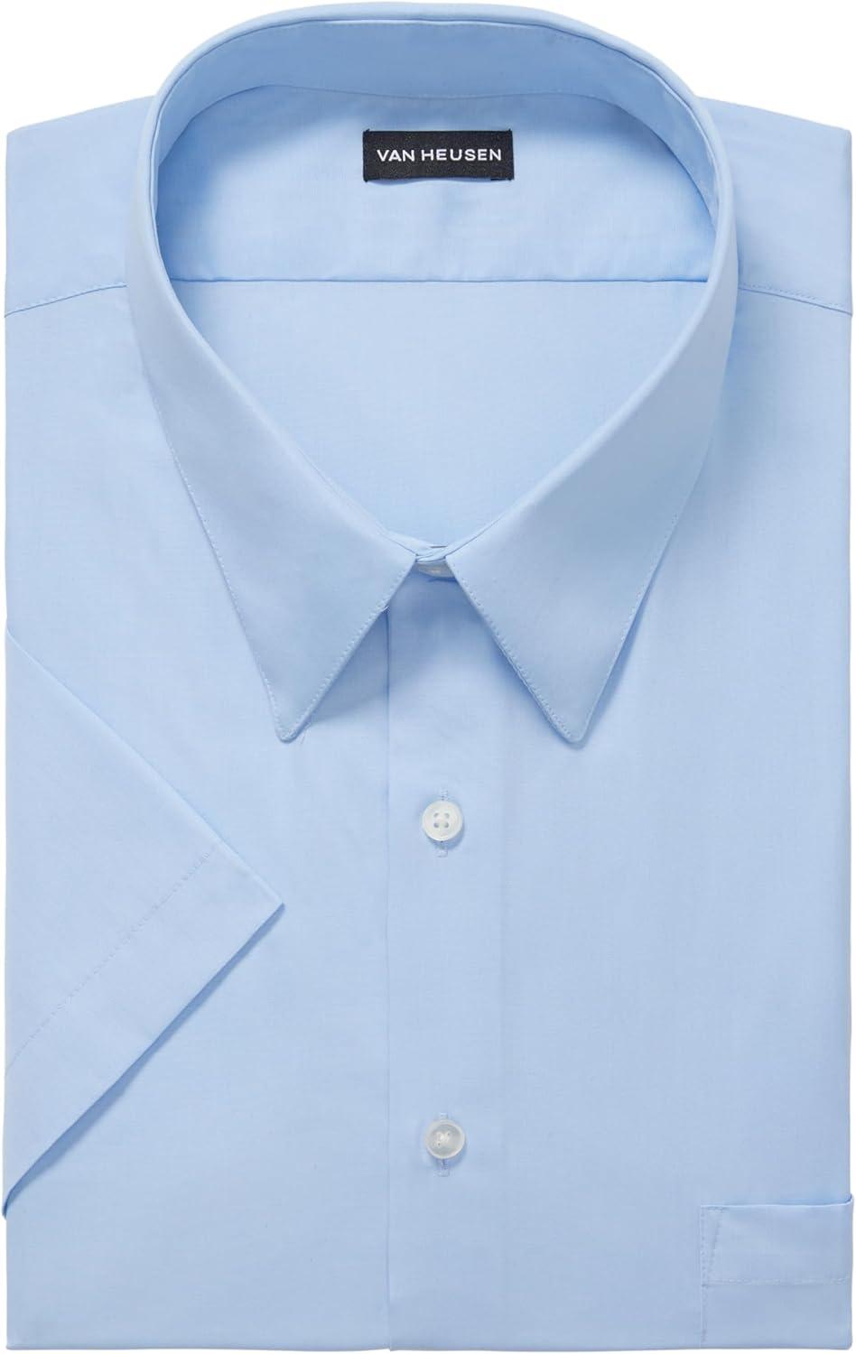 imageVan Heusen Mens TALL FIT Short Sleeve Dress Shirts Poplin Solid Big and TallLake Blue
