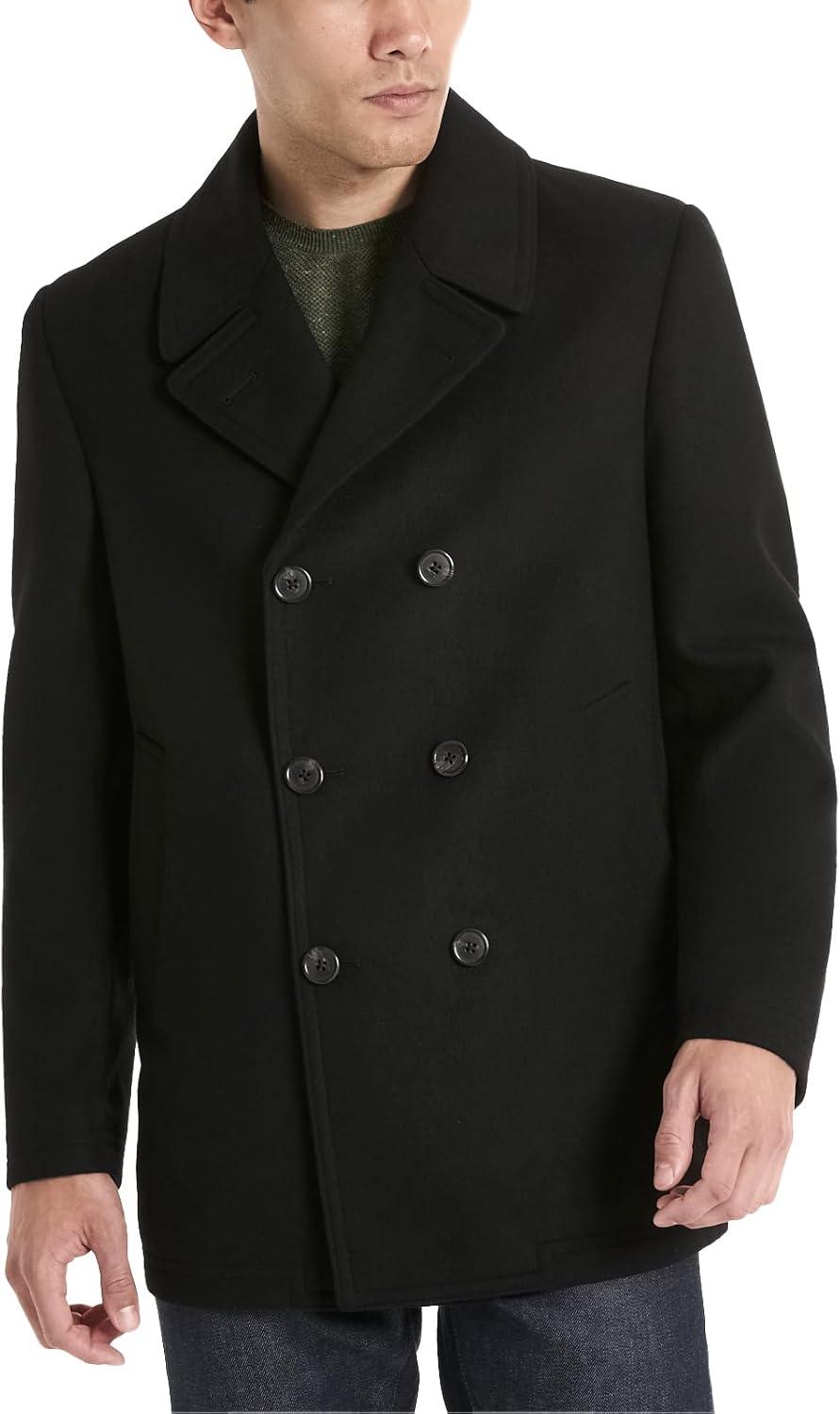 imageVan Heusen mens Tatton Classic Double Breasted PeacoatBlack