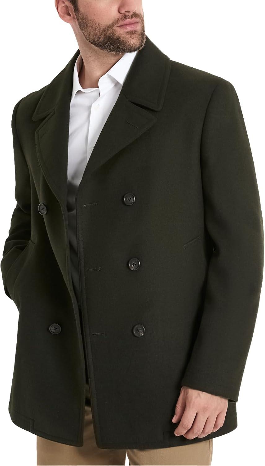 imageVan Heusen mens Tatton Classic Double Breasted PeacoatOlive