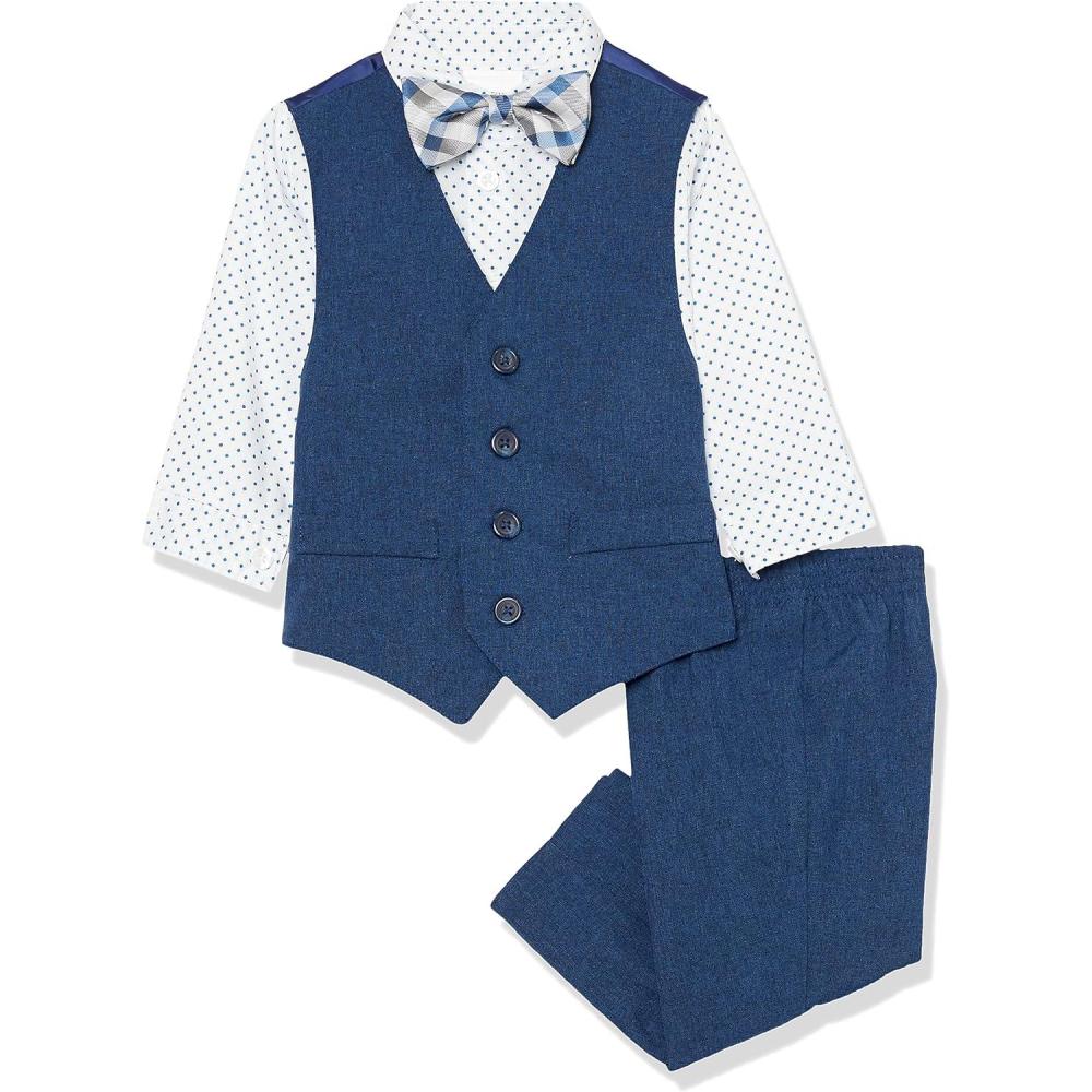 imageVan Heusen BabyBoys 4Piece Formal Dress Up Vest Set Vest Pants Collared Dress Shirt and TieBlue Jean