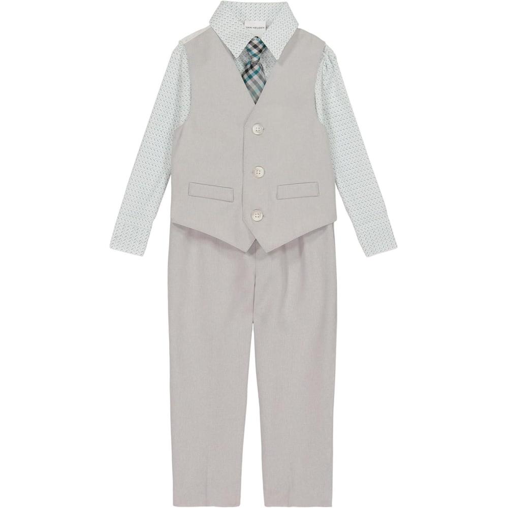 imageVan Heusen BabyBoys 4Piece Formal Dress Up Vest Set Vest Pants Collared Dress Shirt and TiePorcelainGreen