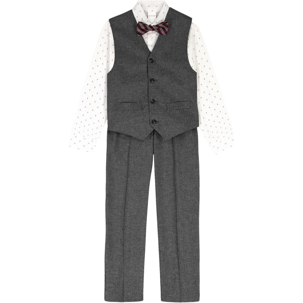 imageVan Heusen Boys 4Piece Formal Suit Set Vest Pants Collared Dress Shirt and TieDark GreyBowtie